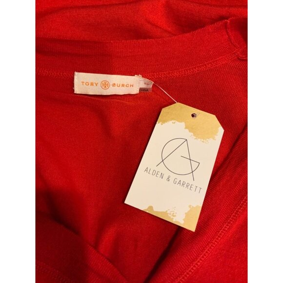 Tory Burch Red Thin Knit Gold Button Cardigan, Size Small - Picture 6 of 6